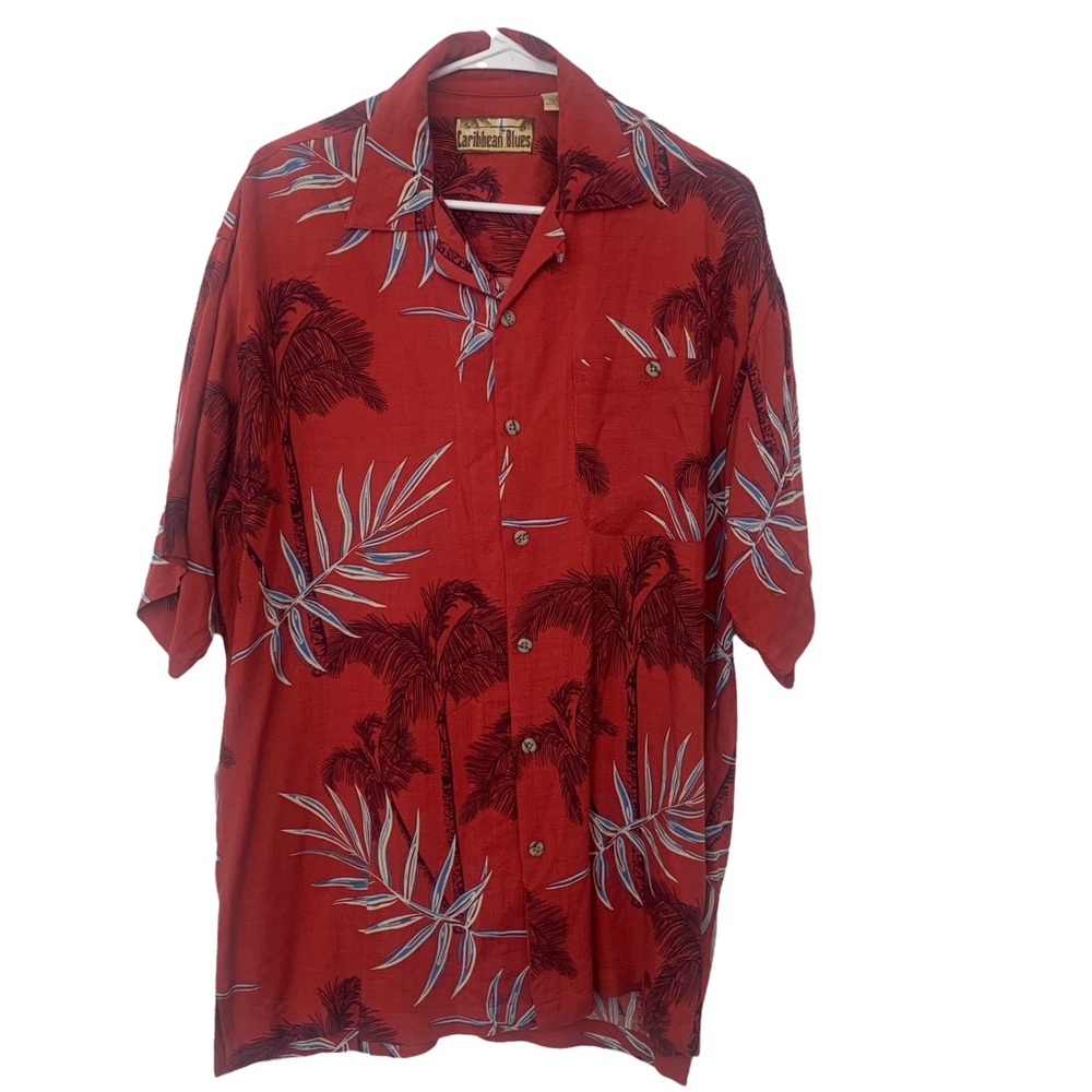 Caribbean Blues  Party Vacation Shirt Hawaiian Palm Print Large